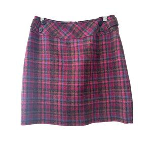Garnet Hill Womens Wool Plaid Skirt Size 6 Pink Brown Blue Vintage